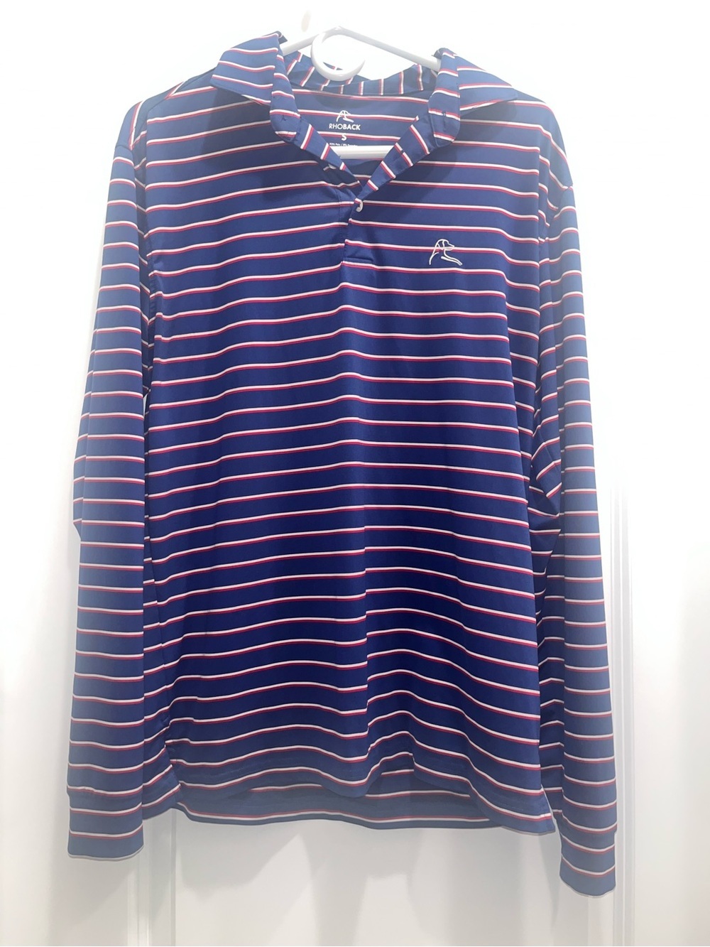 Rhoback old glory red white and blue striped long sleeve 1/4 zip polo shirt